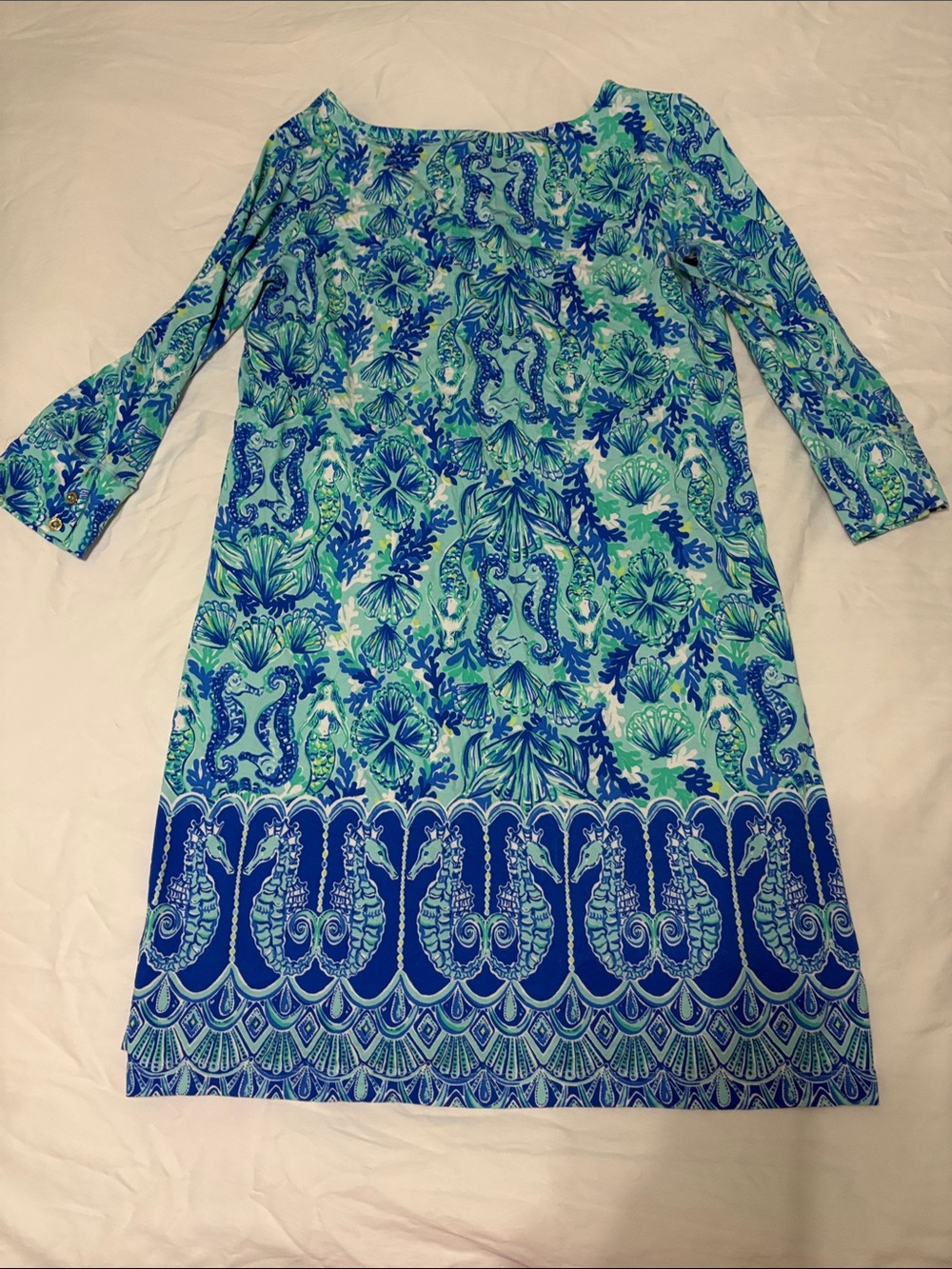 Lilly Pulitzer Blue and Aqua Seahorse Print Shift Dress